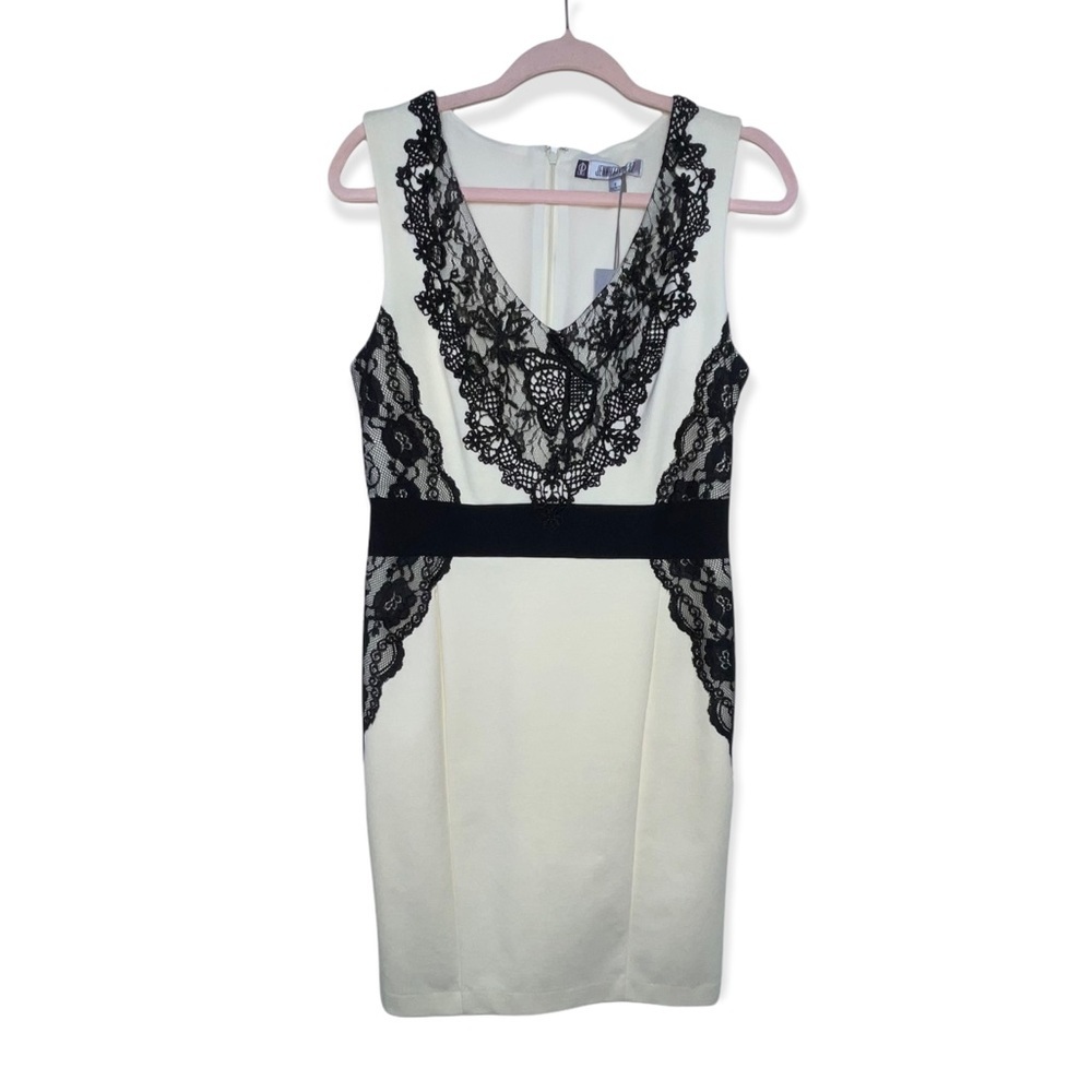 JENNIFER LOPEZ Hollywood Boudoir Cream & Black Lace Sheath Dress 8 NWT